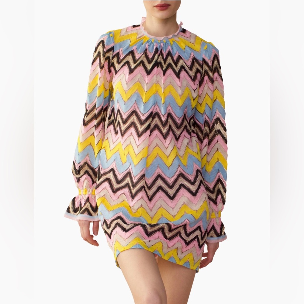 Cynthia Rowley Chevron Crochet Long-Sleeve Mini